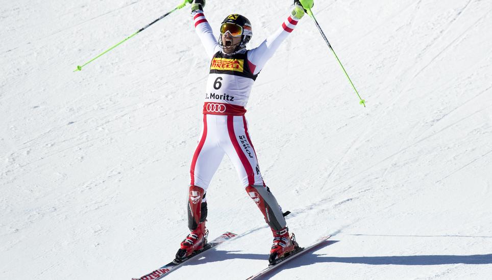 Hirscher gewinnt nach dem Riesenslalom auch den Slalom von St. Moritz. Bild: Key