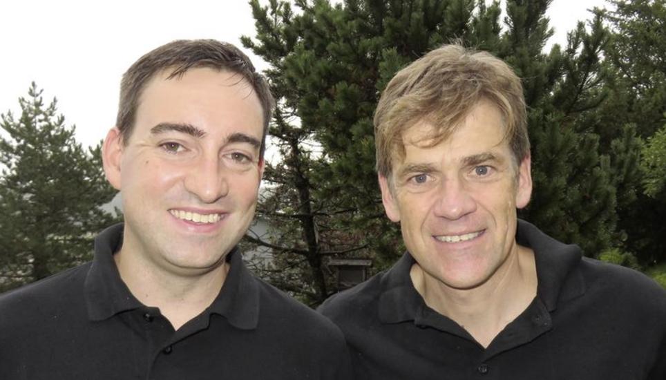 Marcel Theiler (l.) und Marcel Zürcher: der neue und der bisherige OK-Präsident des slowUp Schaffhausen-Hegau. Bild: zVg