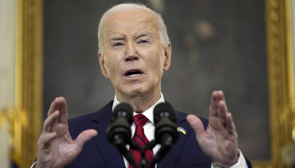 FILE - President Joe Biden speaks before signing a $95 billion Ukraine aid package that also includes support for Israel, Taiwan, and other allies, in the State Dining Room of the White House, April 24, 2024, in Washington. The Biden administration is due