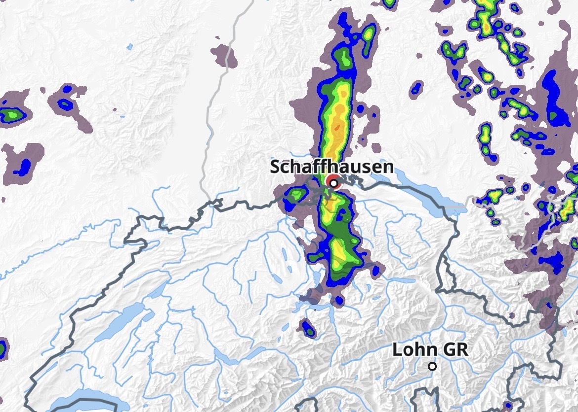 Nach der Hitze folgen Gewitter. Screenshot: MeteoSchweiz
