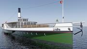 Diese Visualisierung zeigt, wie der neue Raddampfer einst aussehen soll. Angetrieben wird das Schiff mit Holzpellets, verkehren soll es zwischen Schaffhausen und Kreuzlingen. Visualisierung: zVg