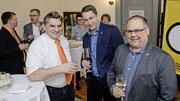 Franz Marty, Gregor Schweri, Marcel Stettler (von links) und Thomas Theiler (nicht auf dem Bild) kandidieren auf zwei Nationalratslisten für die CVP Schaffhausen. Im Beisein von Parteipräsident Gerhard Pfister stellten sich die vier Männer gestern den Medien vor. Bild: Selwyn Hoffmann