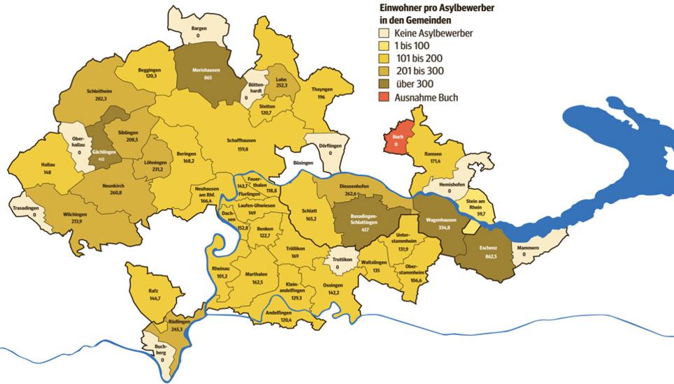 Einwohner pro Asylbewerber in den Gemeinden
