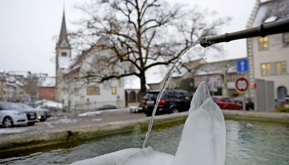 Direkt an der Quelle hockt der «Eisdelfin» und braucht nicht zu dürsten – entdeckt am Brunnen bei der Beckenstube.