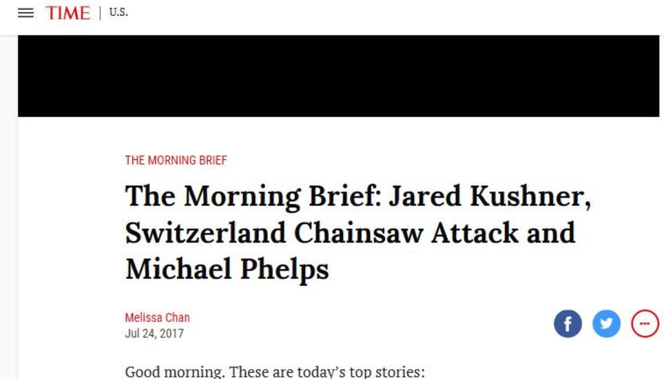Der Internetauftritt der «Time» zeigte die Meldung heute unter ihren wichtigsten drei Morgenstorys. Wichtiger waren nur noch die Russland-Wirren rund um US-Präsident Donald Trump und Schwiegersohn Jared Kushner.