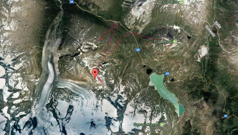 Im Diavolezza-Gebiet im Engadin ist ein Flugzeug abgestürzt. Bild: Google Maps