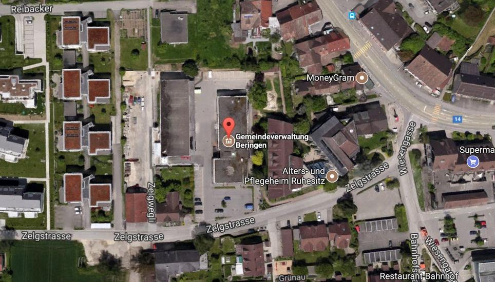 Hier soll die Polizei zukünftig einziehen: unterhalb der Gemeindeverwaltung Beringen. Bild: Google Maps