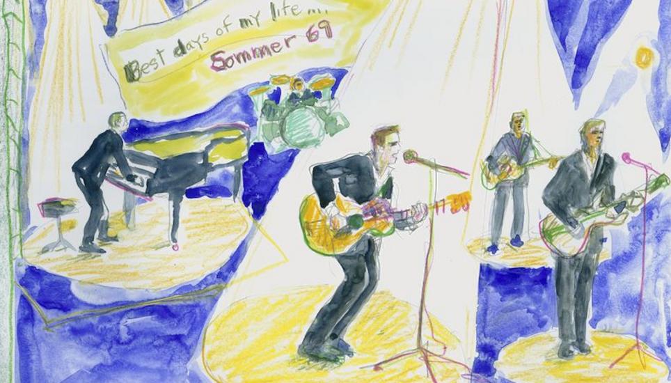 «Stars in Town»-Impressione der Künstlerin Linda Graedel: Superstar Bryan Adams und seine Band im Scheinwerferlicht auf der grossen Bühne des Herrenackers.