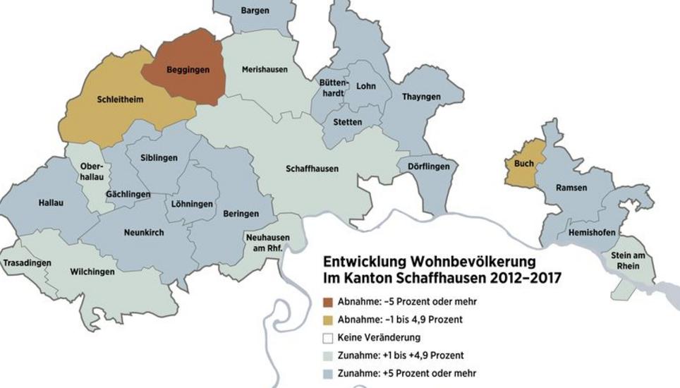 Übersicht über die Bevölkerungsentwicklung im Kanton Schaffhausen zwischen 2012 und 2017. Grafik: zvg/kantonales Wirtschaftsamt
