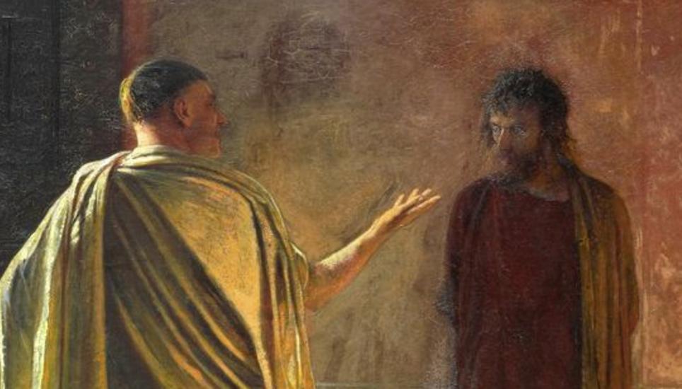 Pontius Pilatus zu Jesus: «Was ist Wahrheit?» – Das Gemälde von Nikolai Nikolajewitsch Ge entstand 1890. Öl auf Leinwand, 233 × 171 cm, heute im Besitz der Tretjakow-Galerie in Moskau. Bild: Wikimedia Commons
