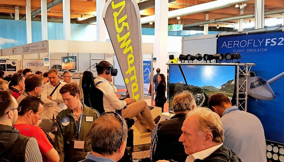 An der Aero 2018 in Friedrichshafen stiess das System von VRMotion auf sehr grosses Interesse. Bild: zvg