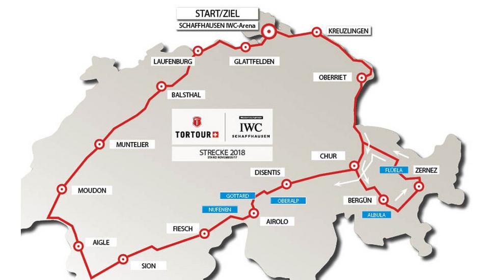Die Streckenführung der Tortour: An einem Stück geht es rund um die Schweiz. Bild: zVg Tortour