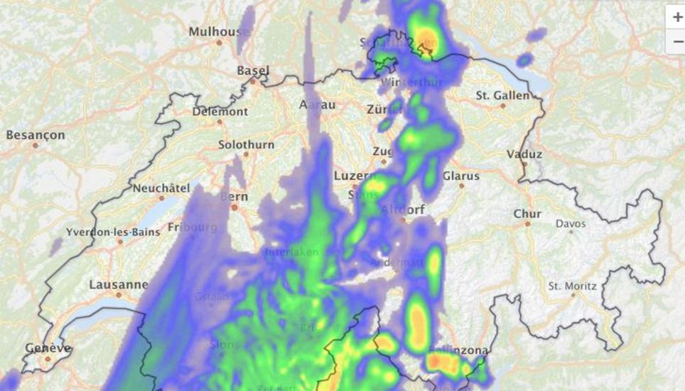 Der aktuelle Niederschlagsradar für heute Abend.