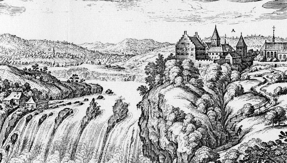 Das Schloss Laufen, Darstellung aus dem 16. Jahrhundert. Bild: Wikimedia