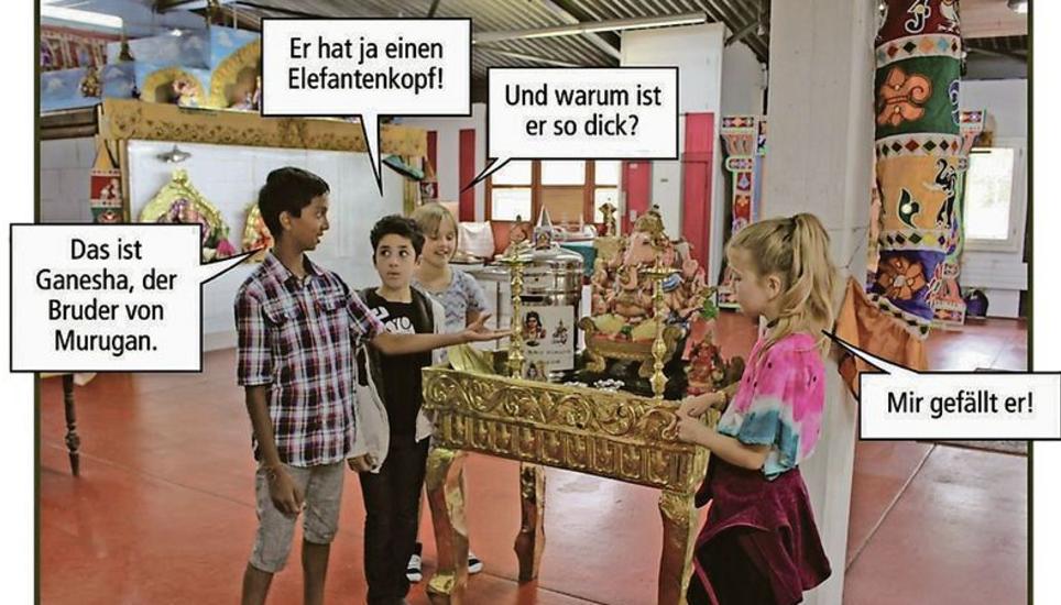 Die Kinder Sarigan, Cemal, Nea und Aline (v. l.) im Schaffhauser Hindutempel. Bild: zvg