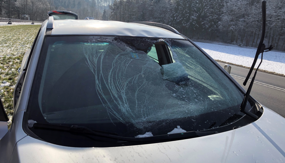 Die zerstörte Frontscheibe des Autos. Bild: shpol
