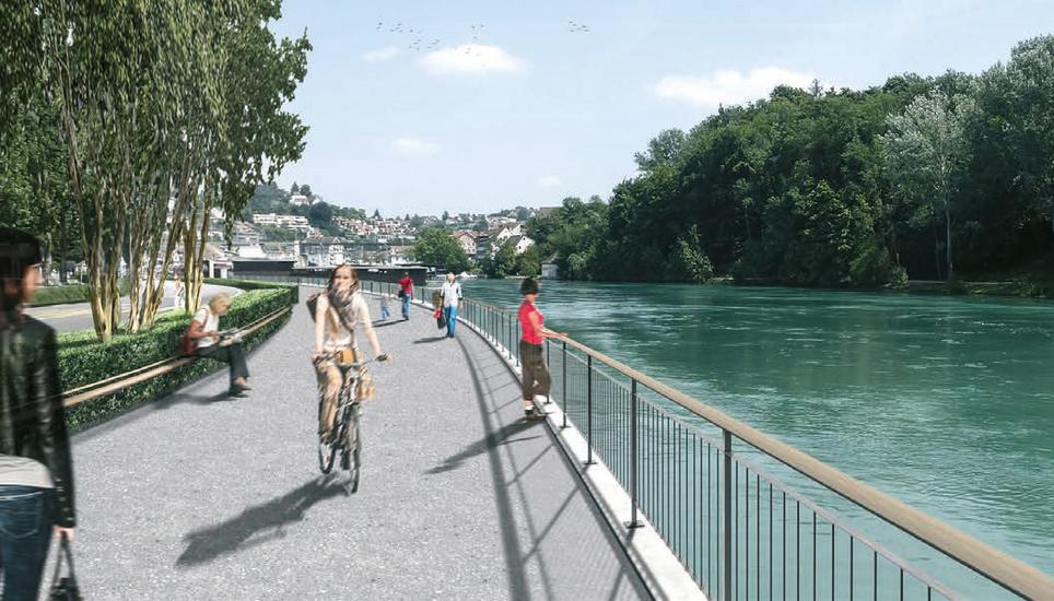 Die verbreiterte Promenade mit Sitzstange und neuer Bepflanzung - so soll es mal aussehen. Visualisierung: zvg