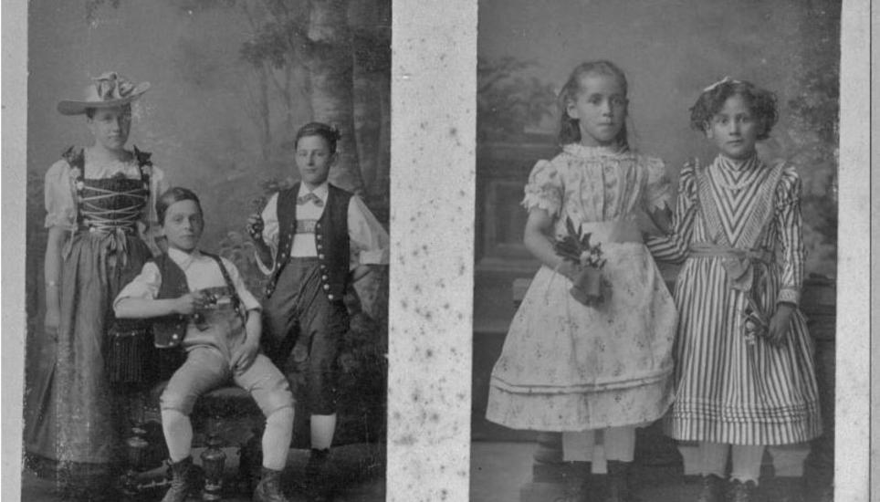 Wechseln wir ins 19. Jahrhundert. Diese Portraits zeigen Schaffhauser Kinder mit ihren Verkleidungen für das Jugendfest 1891...