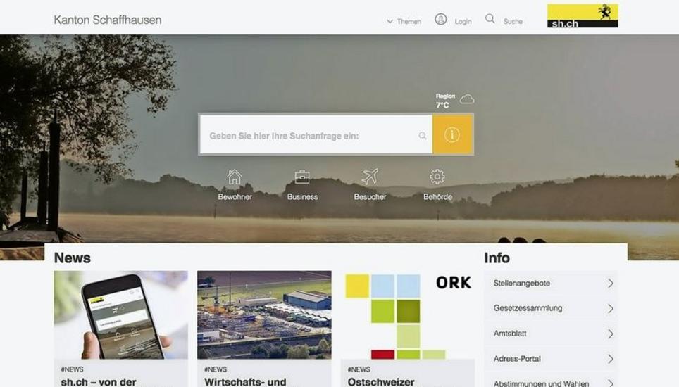 Im Zentrum der neuen Webseite steht die Suchfunktion: Sie soll die Verwaltungsseite benutzerfreundlich machen. Screenshot: sh.ch