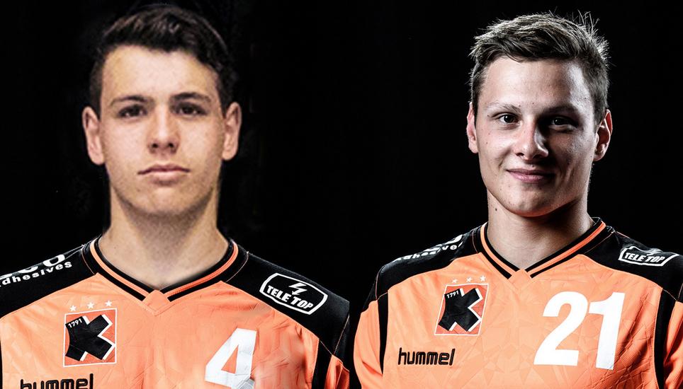 Samuel Zehnder (links) und Jonas Schelker von den Kadetten Schaffhausen. Bild: Medienstelle Kadetten