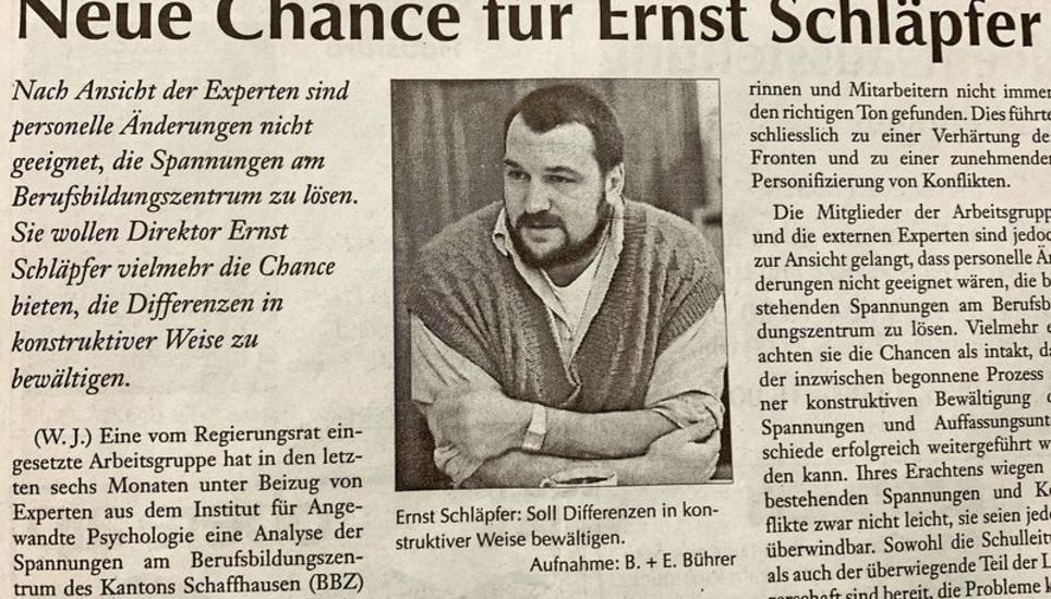 SN vom 24. November 1995: Ernst Schläpfer stand in der Kritik, er wurde aber gestützt, auch vom Regierungsrat.