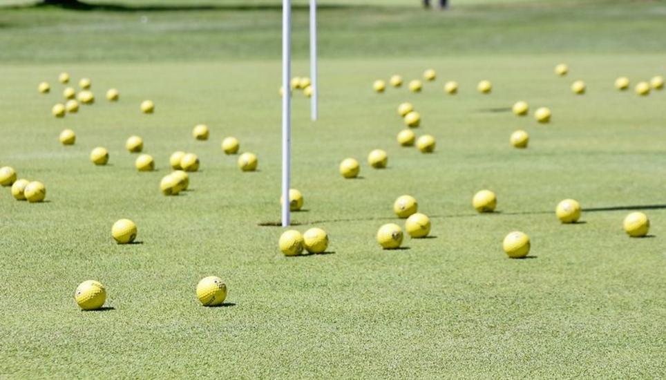 Hier auf dem Rasen liegen stets etliche Golfbälle bereit.