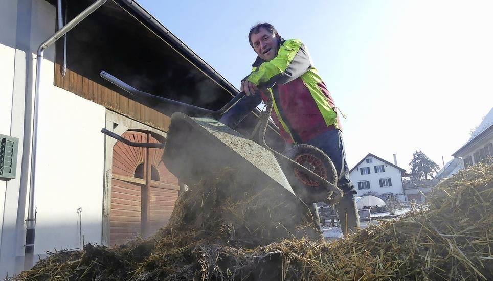 Oberhallauer Bauer Hans Ochsner bei der Arbeit. Bild: Theo Kübler