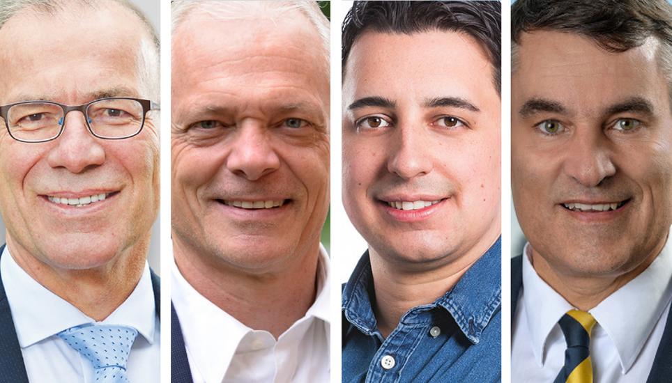 Die vier Kandidaten für den Ständerat: Hannes Germann (SVP), Thomas Minder (parteilos), Patrick Portmann (SP) und Christian Amsler, (FDP). Bilder:zvg/OPP