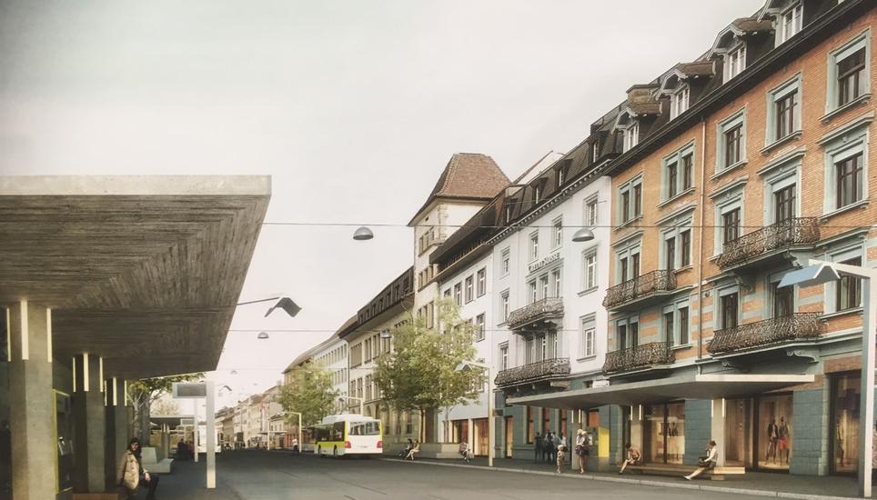 So soll die Bahnhofstrasse aussehen, wenn die Umbauarbeiten fertig sind. Visualisierung/zvg