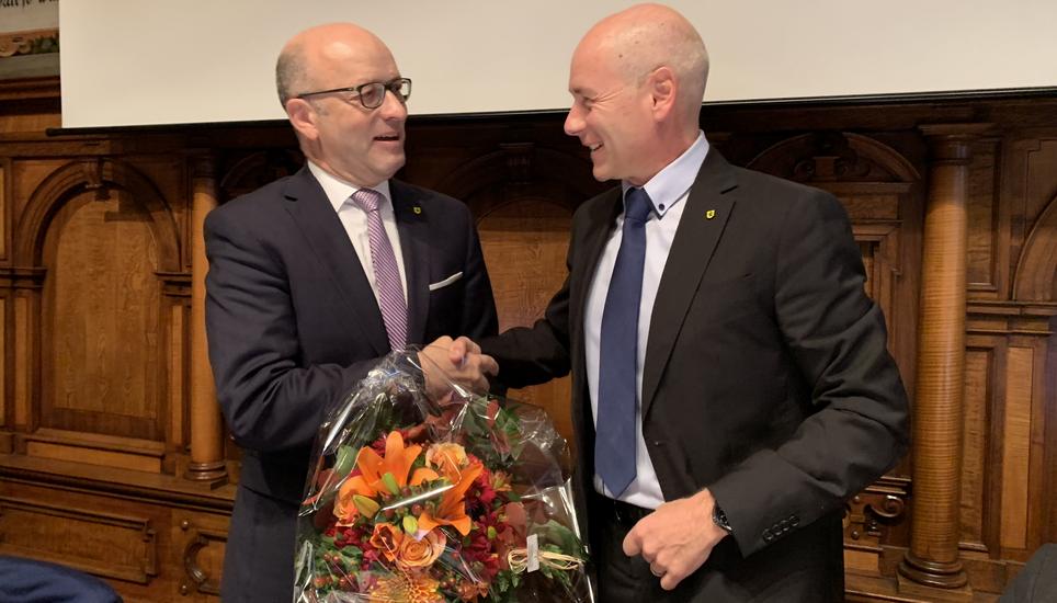 Lorenz Laich (l.) ist jetzt höchster Schaffhauser, Martin Kessler Regierungspräsident. Beide gehören dem Freisinn an. Bild: RM