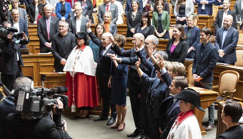 Der Gesamtbundesrat wird am Mittwochmorgen im Bundeshaus vereidigt. Bild: Key