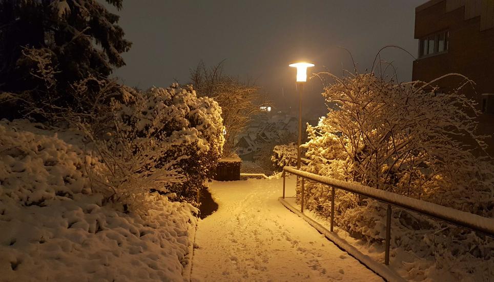 Nur wenige Fussstapfen am frühen Morgen auf dem Weg vom Munot in die Stadt. Bild: Philipp Honegger