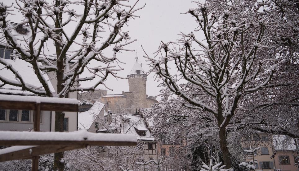 Der schneebedeckte Munot am Freitagmorgen. Bild: Jeannette Vogel