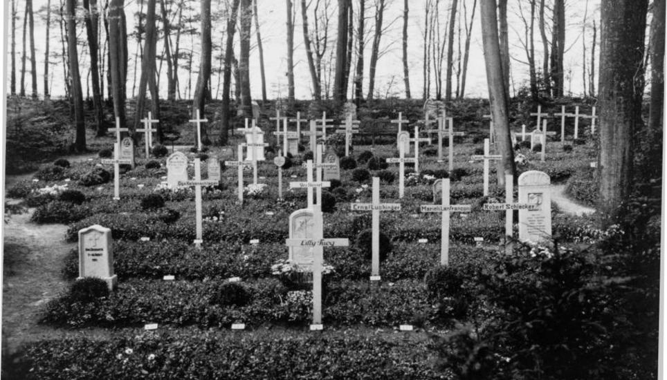 Das gehörte allerdings auch zu den 20er-Jahren: Kindergräber auf dem Waldfriedhof. Beachten Sie, wie viel davon frisch ausgehoben sind. 1920 lag die Kindersterblichkeit in der Schweiz bei ungefähr 10 Prozent.