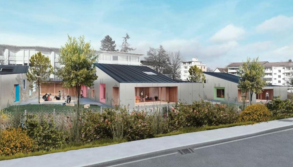 So soll der neue Dreifachkindergarten aussehen. Visualisierung: Gemeinde Feuerthalen