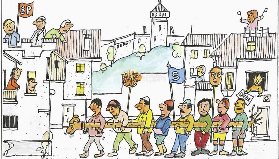 Der «Schaffhauser Ramm-Bock» und die SP-Festung. Zeichung: zvg