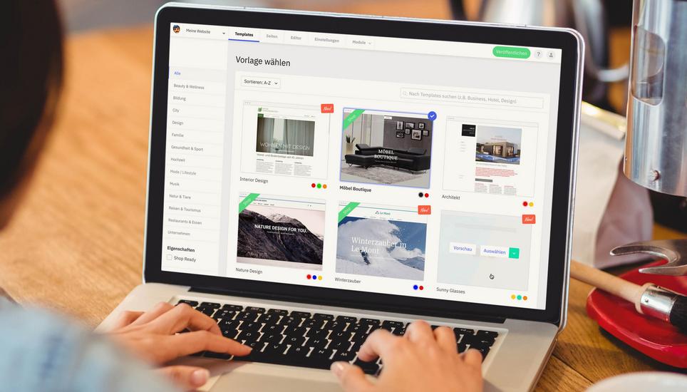 Keine Softwareinstallation, keine Programmierkenntnisse: Der Online Homepage Baukasten von hosttech.ch zeigt, wie einfach die Websiten Erstellung sein kann. Bild: Adobe Stock, hosttech GmbH