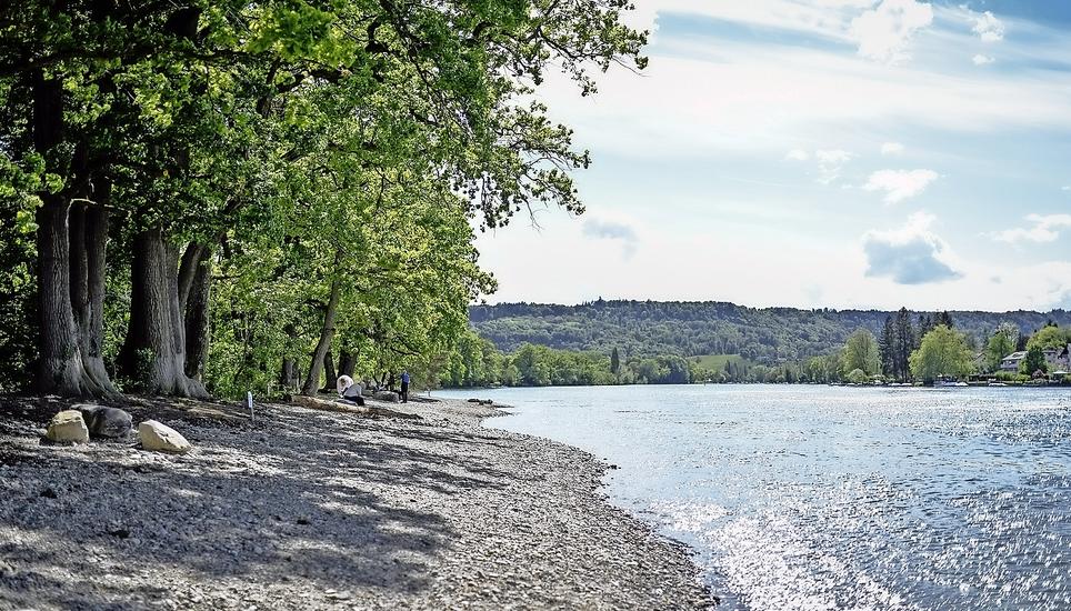 Der Rastplatz Mörderbuck liegt direkt am Rhein im Gebiet Schaaren. Hier lässt sich eine wunderschöne Flusslandschaft geniessen.