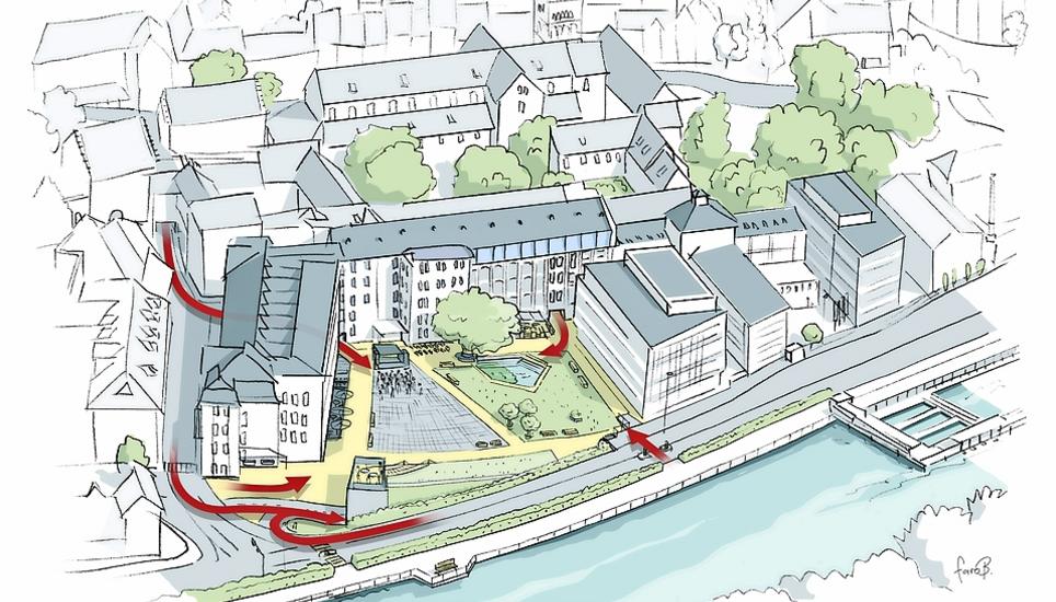 Zur Klosterstrasse entsteht ein neuer Durchgang, um die Anbindung an die Altstadt zu verbessern.