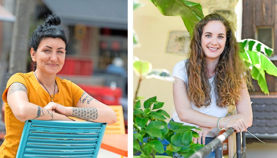 Rosetta Ielapi (links) betreibt das erste vegane Café in Schaffhausen. Julia Glesti ist Yogalehrerin und seit sieben Jahren Veganerin. Bilder: Selwyn Hoffmann/Melanie Duchene