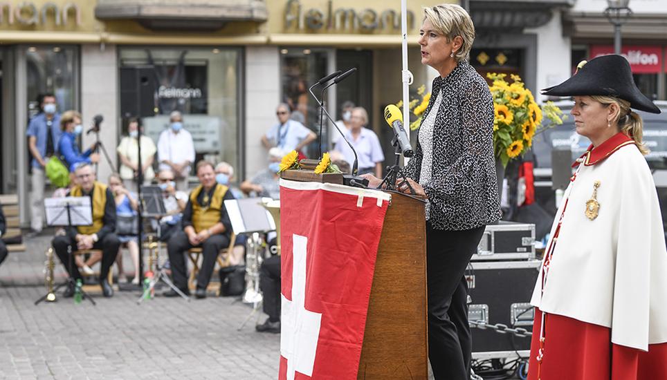 Zur 1.-August-Feier hielt die Justizministerin die diesjährige Ansprache in Schaffhausen. Bild: Melanie Duchene