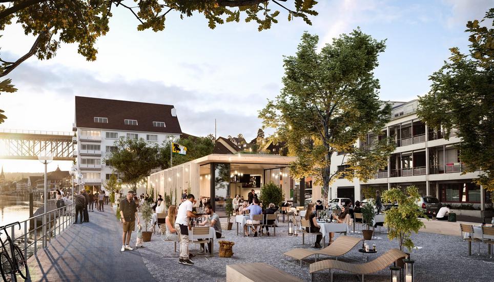 So hätte das Areal zwischen dem Salzstadel und der Eisenbahnbrücke aussehen können. Die Stimmbevölkerung der Stadt Schaffhausen war mit diesem Vorschlag allerdings nicht einverstanden. Visualisierung: Stadt Schaffhausen