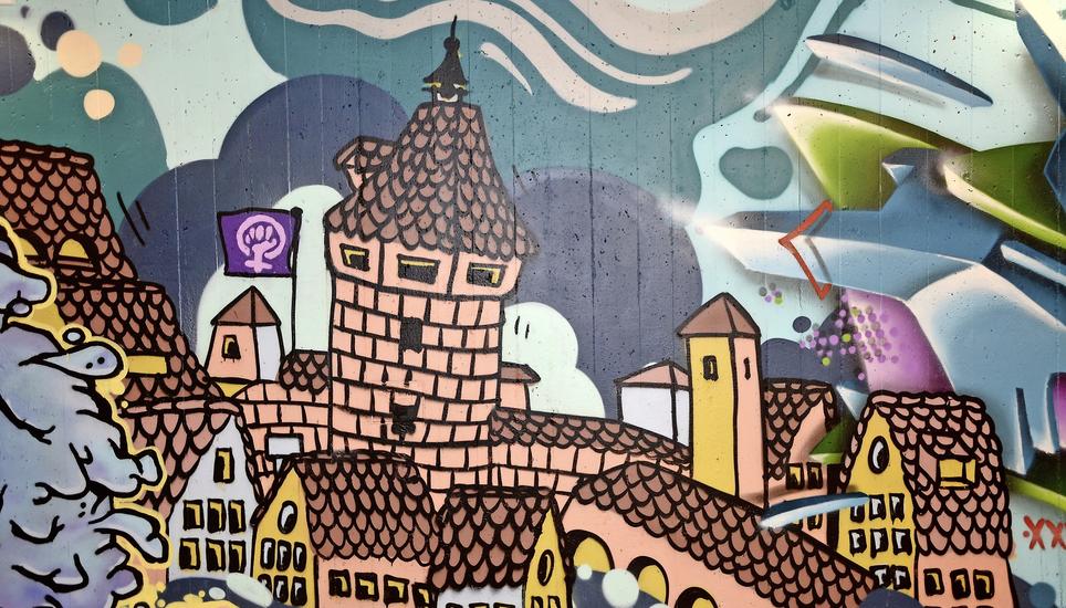 Auch Schaffhauser Wahrzeichen wie der Munot sind in der Unterführung zu sehen. Bild: Jan Andrin Stolz