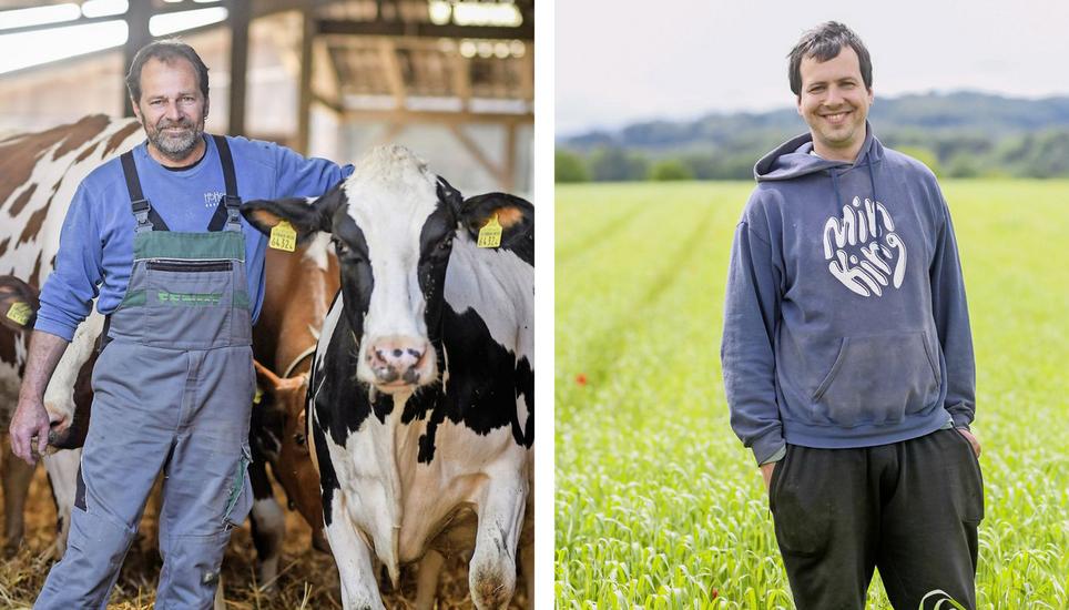 Links: Bekämpft die beiden Agrarinitiativen: Landwirt Christoph Graf. Rechts: Befürwortet die beiden Agrarinitiativen: Biolandwirt David Jacobsen. Bilder: Melanie Duchene