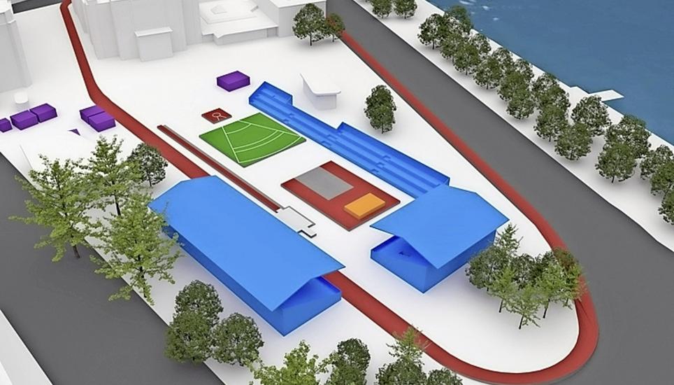 Die 560 m lange mobile Bahn vor dem Zürcher Opernhaus im Modell. Bild: pd