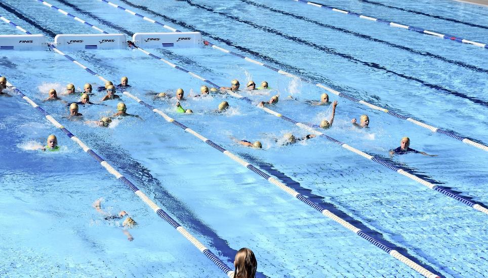 Die Kategorie der Bärli (Jahrgang 2013) auf dem 25-m-Schwimmparcours im KSS-Becken. Bilder: hcs