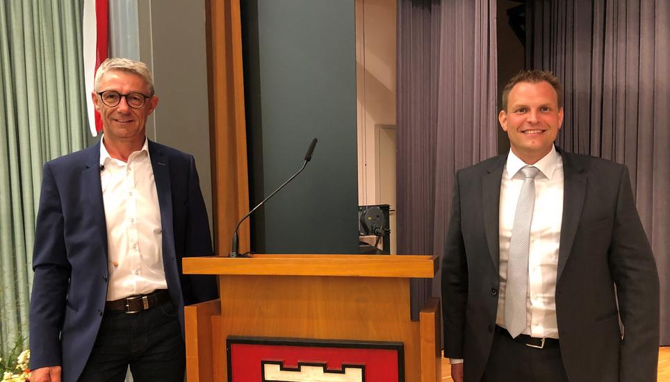 Markus Glattfelder (links) und Dominic Böhler wollen Bürgermeister in Jestetten werden. Bild: Radio Munot