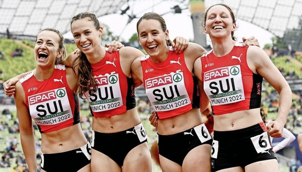 Die Läuferinnen der 4x400-Meter-Staffel: Julia Niederberger, Silke Lemmens, Annina Fahr und Sarah King (von links). Bild: Key