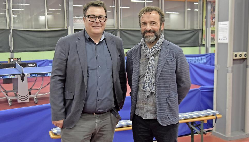 Nationalliga-Vorstand Michel Tschanz (l.) und Urs Schärrer verfolgen die gleichen Ziele für das Schweizer Tischtennis. Bild: Pascal Oesch
