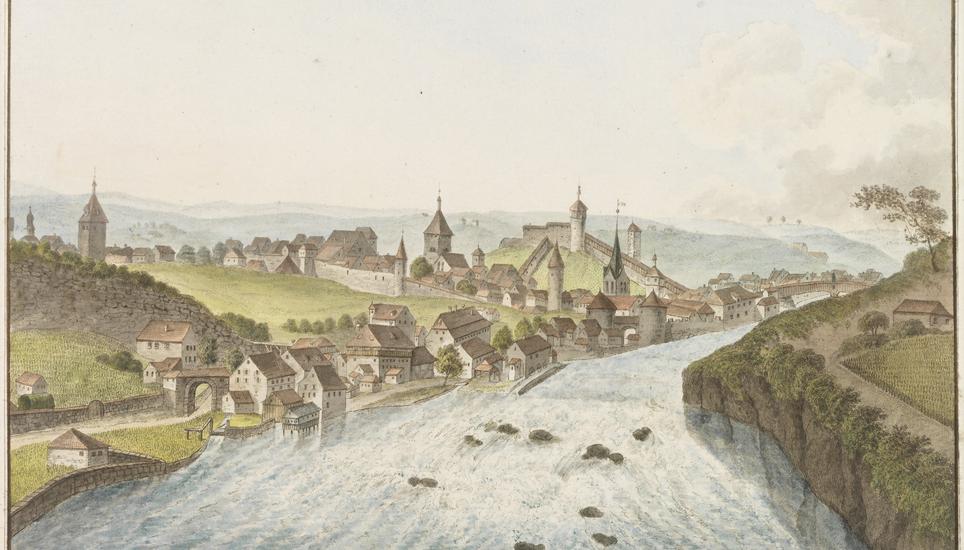 Dieses Kunstwerke zeigt Schaffhausen um 1818.